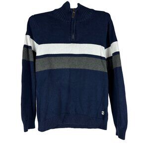 IZOD Men's Half-Zip Sweater Size L Navy White & Gray Stripes Cotton